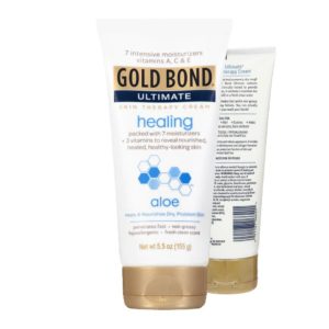 Vorder- und Rückansicht der Gold Bond Ultimate Healing Hauttherapie Lotion Flasche