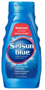 325ml bottle of Selsun Blue shampoo based on selenium sulfide as the active ingredient